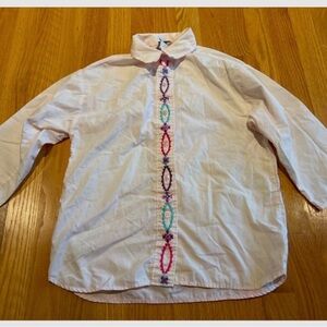 Vintage Silver Unicorn pink western button up shirt  with Colorful Embroidery